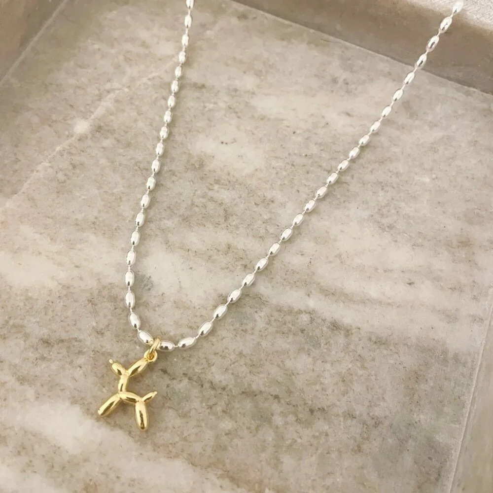 925 Sterling Silver Dainty Bead Necklace Balloon Dog Necklace - Picture 4 of 8